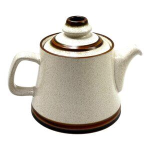 Denby Potters Wheel Teapot Beige Brown Rings Pottery England